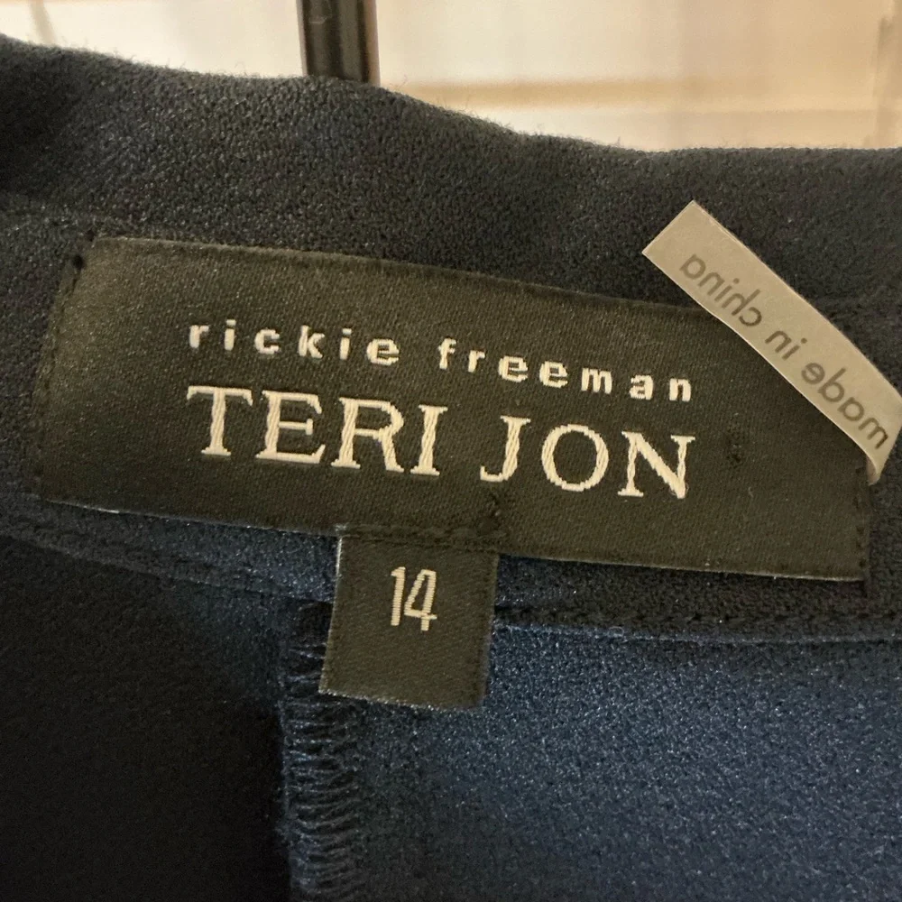Rickie Freeman for Teri Jon Navy Dress with Floral Embroidery - Picture 4 of 8